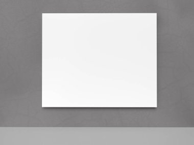Beton bir duvarda boş beyaz reklam panosu. 3d oluşturma