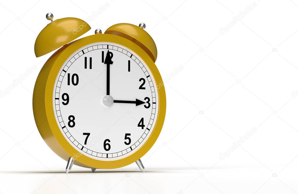 Abstract alarm clock on white background. 3D rendering