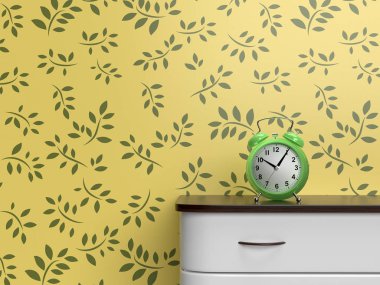 Çekmecedeki yeşil çalar saat. 3d oluşturma