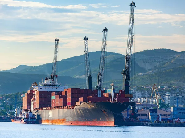 2018年7月24日：Zim Haifa号集装箱船在俄罗斯新罗西斯克港 — 图库照片