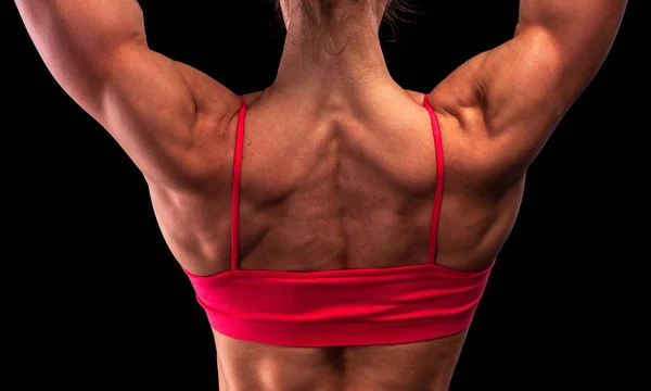 Mujer Fuerte Con Cuerpo Muscular Posando Sobre Fondo Negro — Foto de Stock