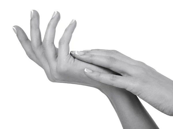 Καλοφτιαγμένα Γυναικεία Χέρια Απομονωμένα Λευκό Φόντο — Φωτογραφία Αρχείου