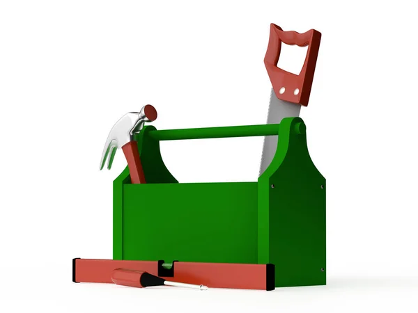 Toolbox Hammer Screwdriver Handsaw Isolated White Background Rendering — 스톡 사진
