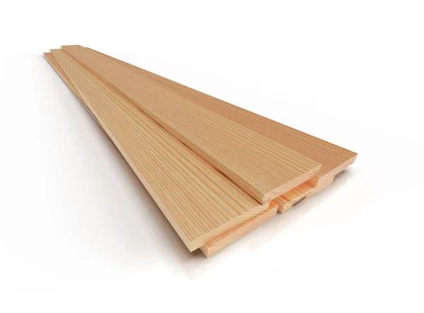 白い床に木製の板のスタック 隔離された 3Dレンダリング — ストック写真