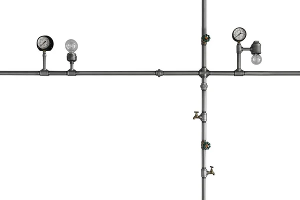 Iron Pipes Lamps Isolated White Background Steampunk Decor Loft Style — Stock Photo, Image