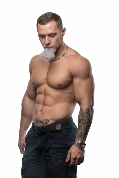 Bodybuildervaping — Stockfoto