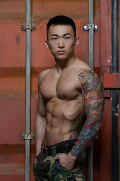 Muscled Shirtless Asian Male Model — 스톡 사진