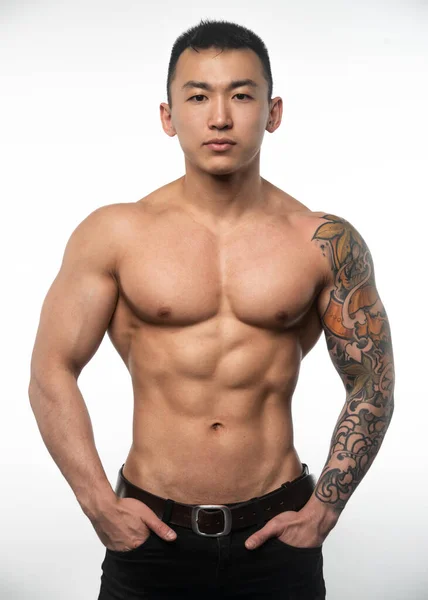 Muscled Shirtless Asian Male Model — Stock Photo, Image