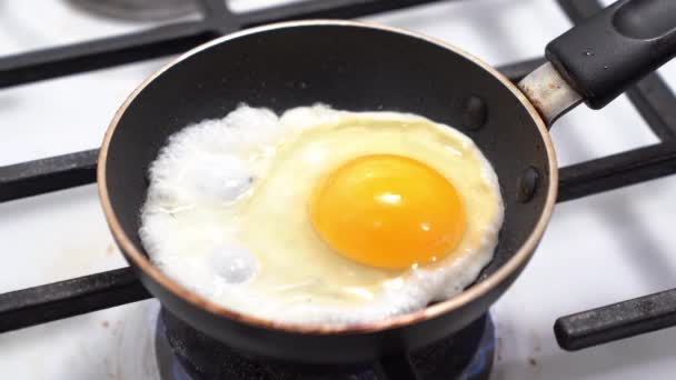 Côté ensoleillé frit jusqu'à oeuf sur une casserole — Video