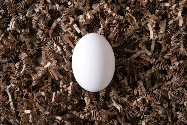Um ovo de galinha branco no ninho — Fotografia de Stock