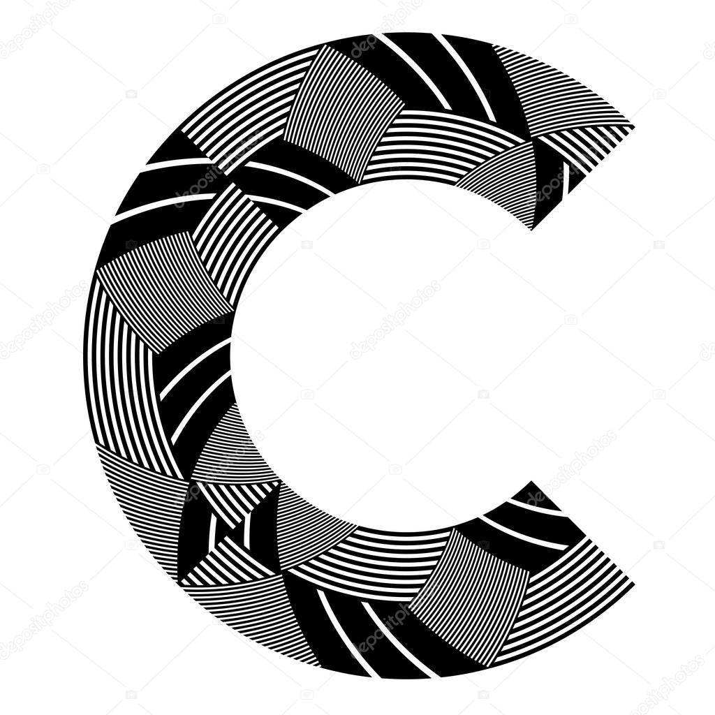 Abstract design element. Letter C. Lines pattern. Vector art.