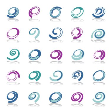 Tasarım öğeleri kümesi. Spiral şekiller. 