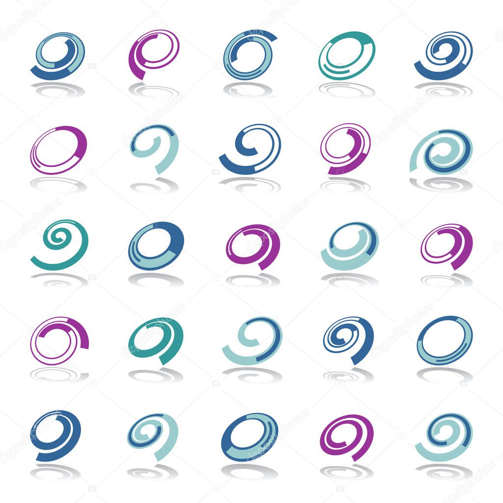 Design elements set. Spiral shapes. Abstract icons.
