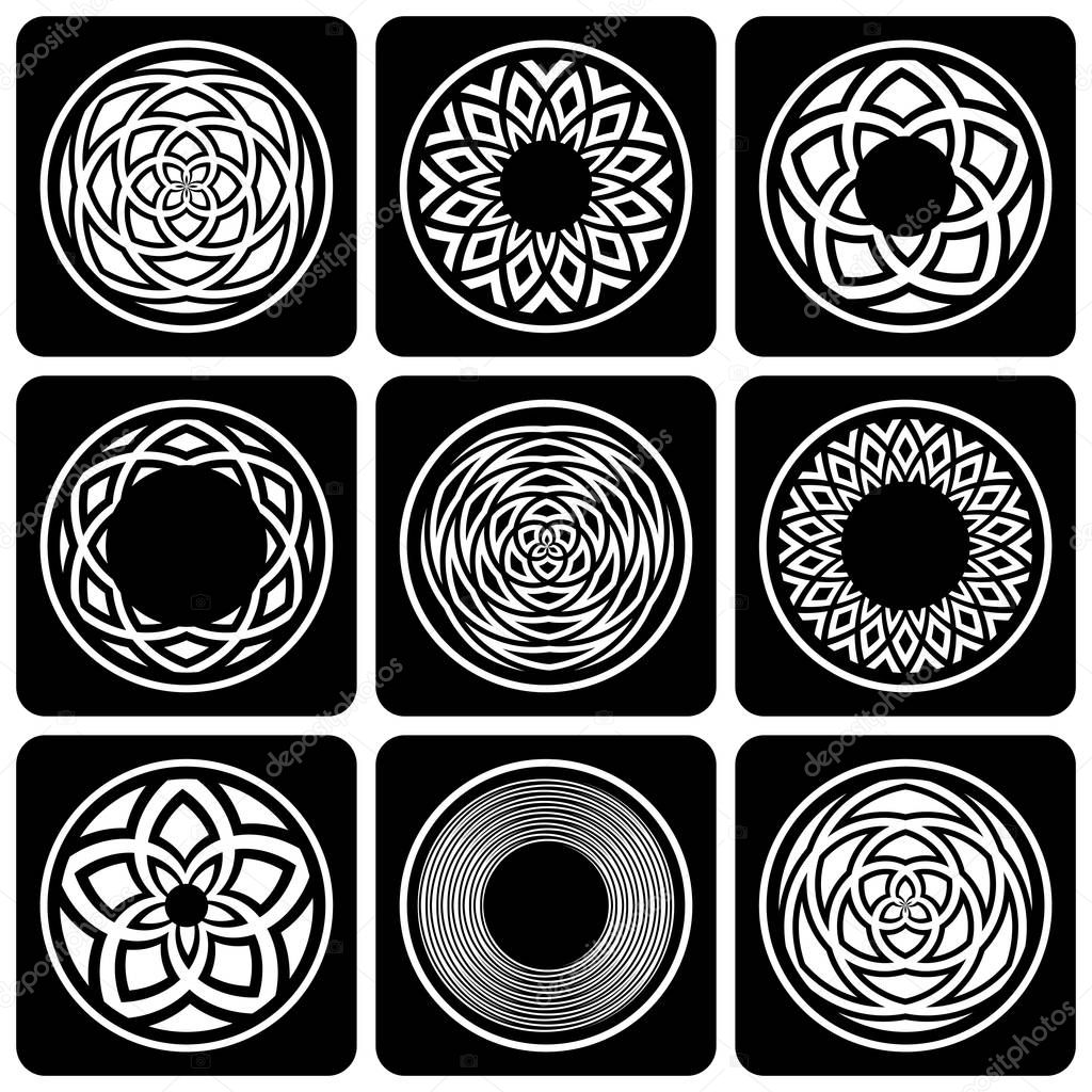 Design elements set. Abstract decorative circle patterns. Vector art.