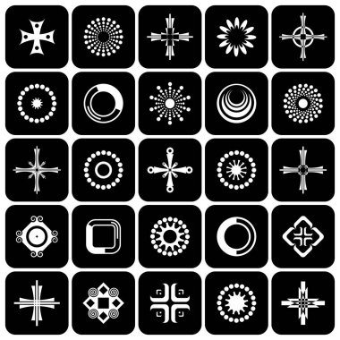 Çapraz, daire ve kare şekilleri. Tasarım öğeleri.