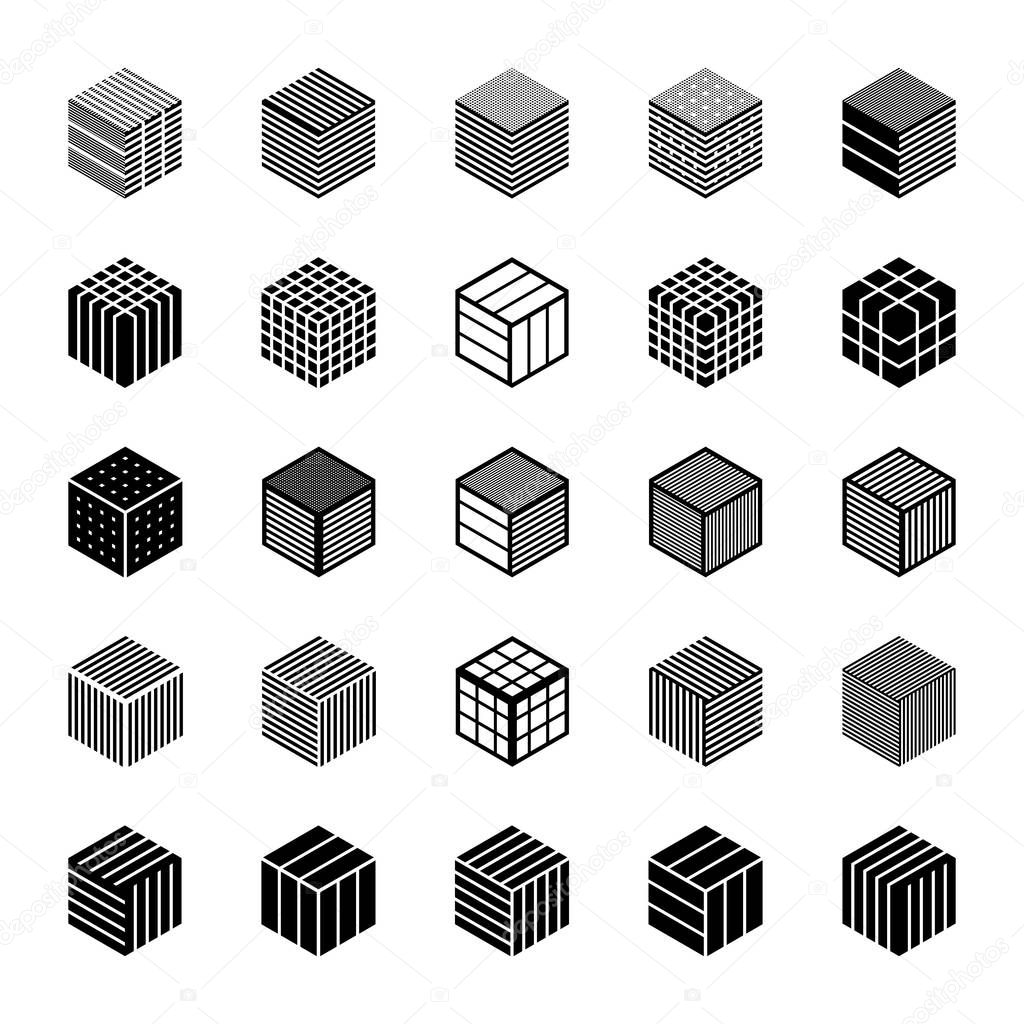 Design elements set. Cubic shape icons. Abstract hexagons. Vector art.