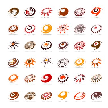 Tasarım öğeleri kümesi. Sıcak renkler soyut simgeler. Vektör sanat.