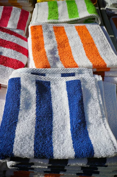 Striped towels at the market. — Stock Photo, Image