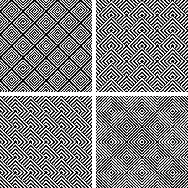 Modelli senza soluzione di continuità impostati. Texture geometriche in bianco e nero . — Vettoriale Stock