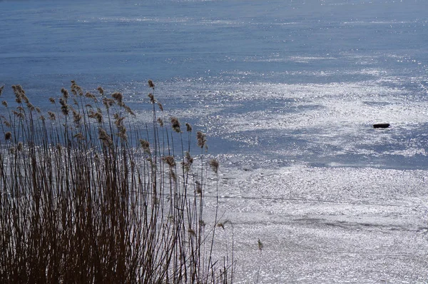 Lód na jeziorze w zimie. — Zdjęcie stockowe