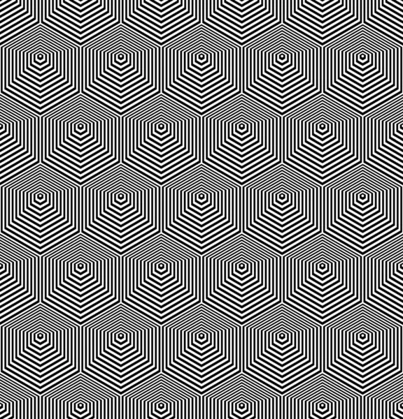 シームレスなオペアート六角形のパターン。線の質感. — ストックベクタ