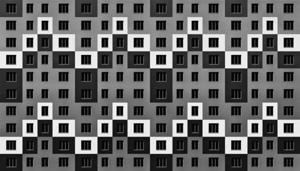 Facade of abstract modern apartment house. Seamless architectural pattern. Illustration.