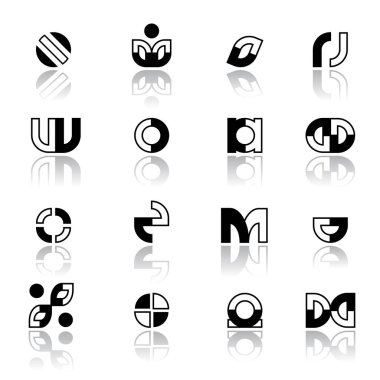 Tasarım öğeleri kümesi. Siyah ve beyaz soyut simgeler. 