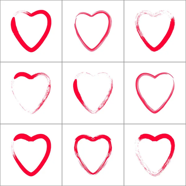 Heart icons. Brush drawn elements in grunge style. — 스톡 벡터