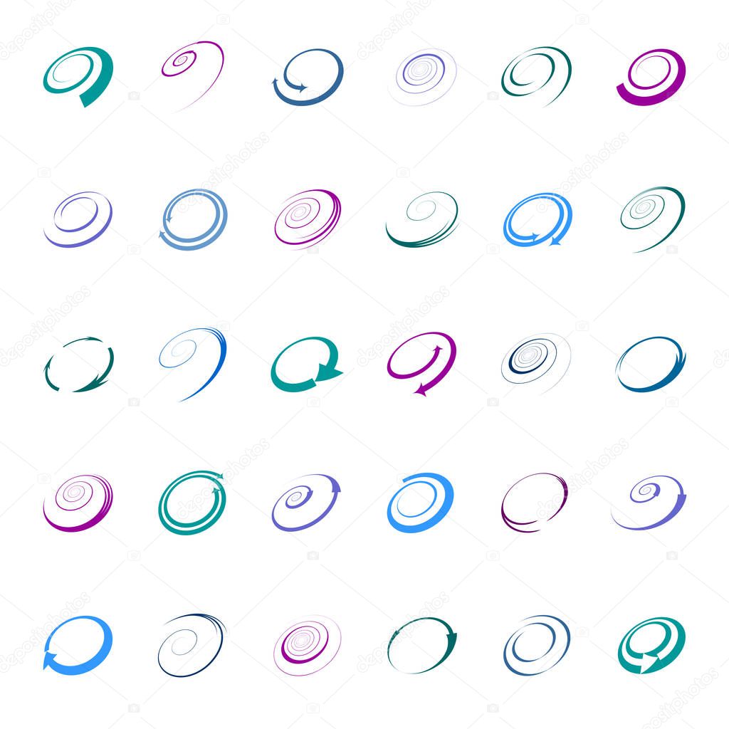 Design elements set. 30 spiral icons. Vector art.