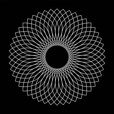 Çember dantelli desen. Soyut geometrik tasarım elemanı. Siyah arka planda beyaz dantel ızgara dokusu. Vektör sanatı.