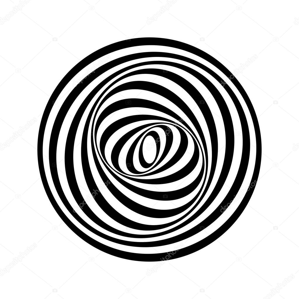 Circle geometric design element. Circular swirl rotation movement illusion. Vector art.