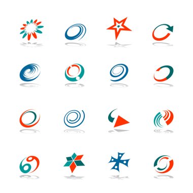 Tasarım elemanları ayarlandı. Soyut simgeler. Spiral, yıldız, daire, ok ve diğer şekiller. Vektör illüstrasyonu.