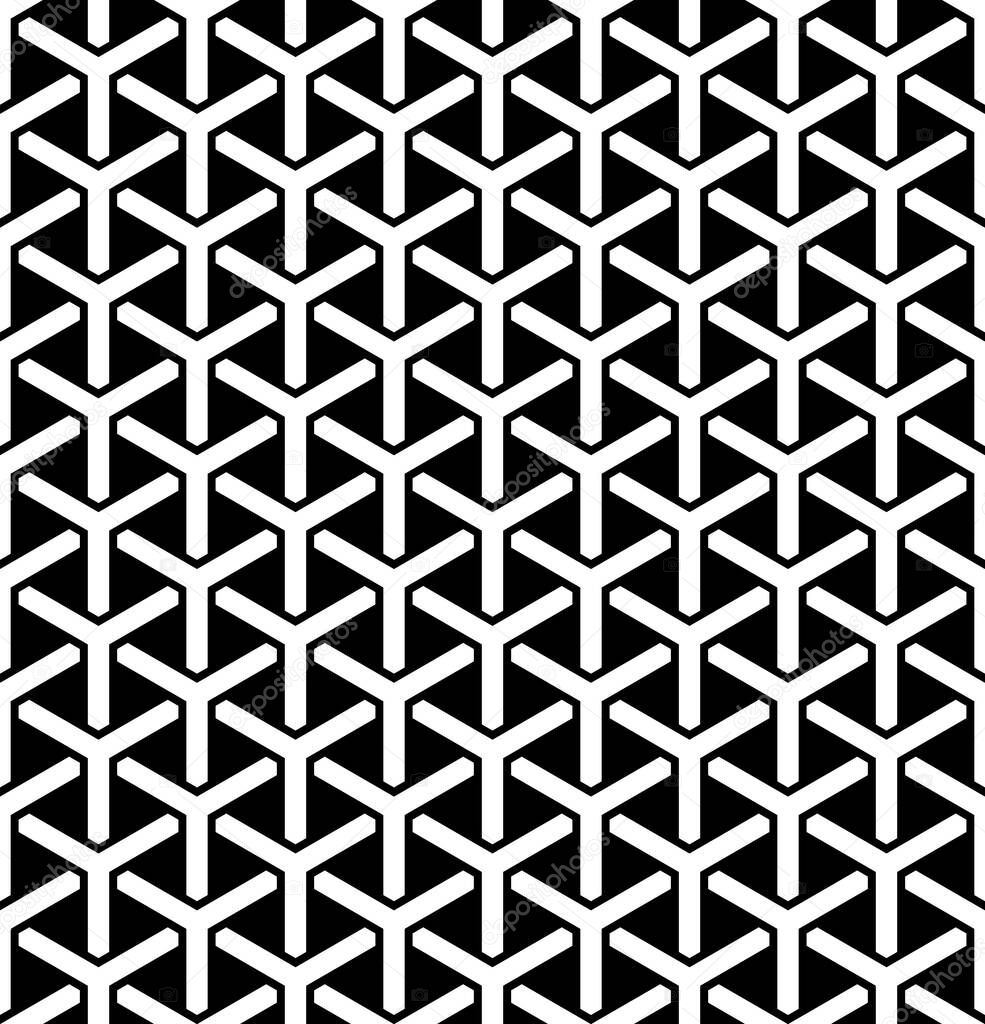 Seamless hexagons pattern. Geometric black and white texture. Vector art.