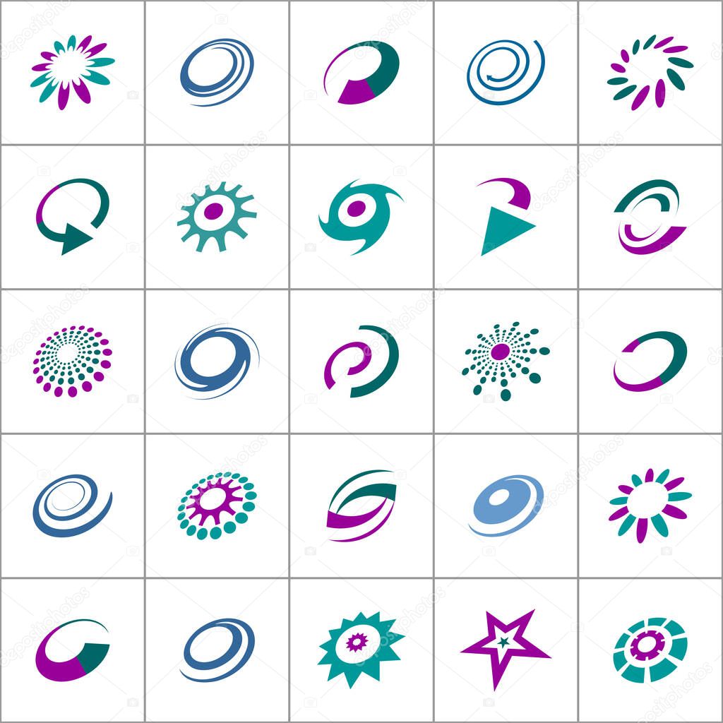 Design elements set. Arrow, spiral, flower and star icons. Vector illustration.