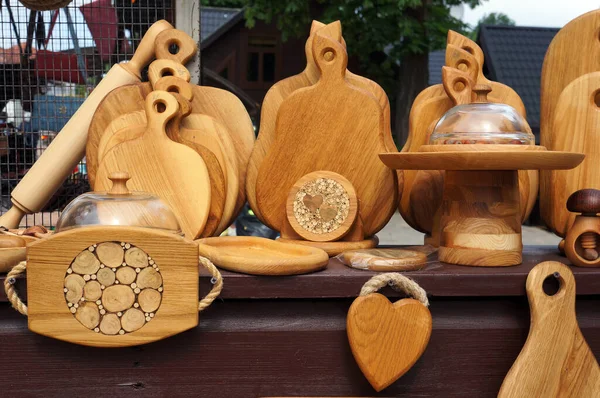 Handmade Wooden Goods Handicraft Kitchenware — Stock Photo, Image