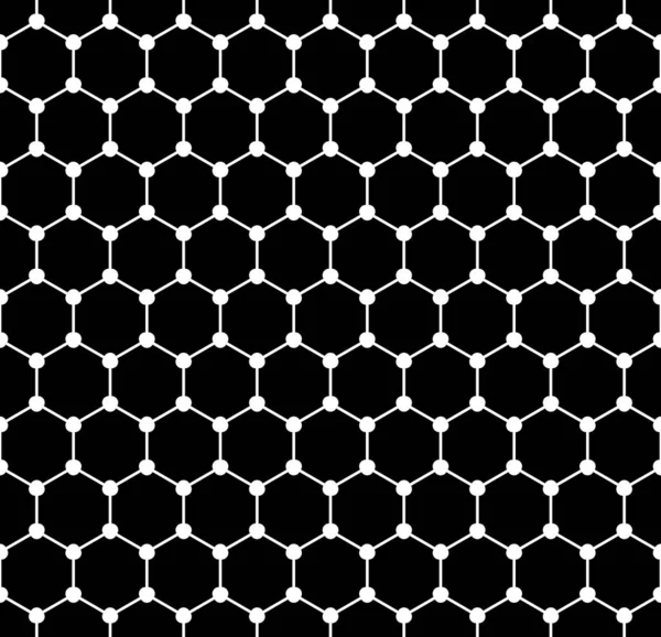 Sömlösa Geometriska Hexagoner Mönster Rutnät Vit Struktur Svart Bakgrund Vektorkonst — Stock vektor