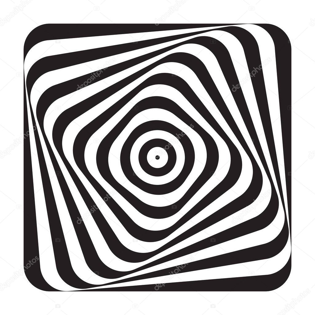 Abstract op art design element. Illusion of swirl movement. Lines pattern. Vector illustration.