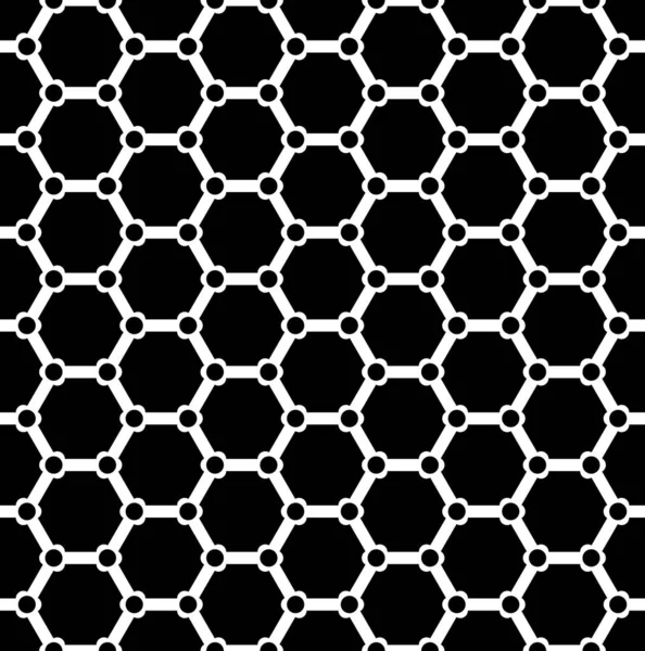 Seamless Geometric Hexagons Grid Pattern White Texture Black Background Vector — Stock Vector