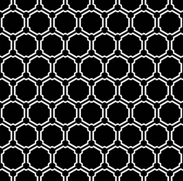 Seamless Geometric Hexagons Grid Pattern White Texture Black Background Vector — Stock Vector