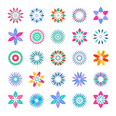 Soyut dekoratif çiçek simgeleri. Tasarım elementleri. Set. Vektör sanatı.