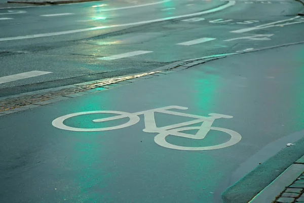 Fiets rijstrook in de regen — Stockfoto