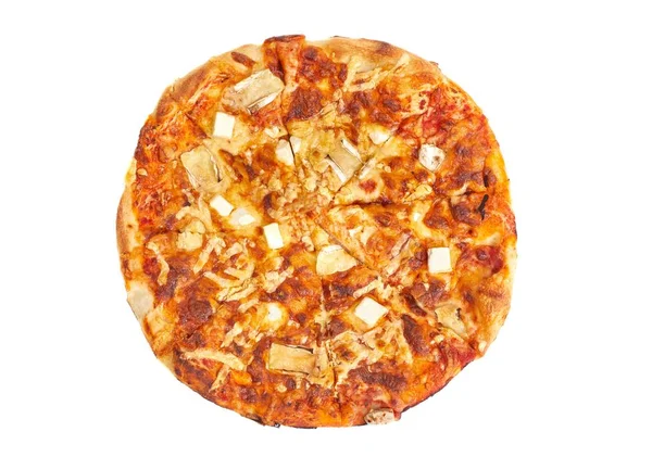 Целая пицца на белом — стоковое фото