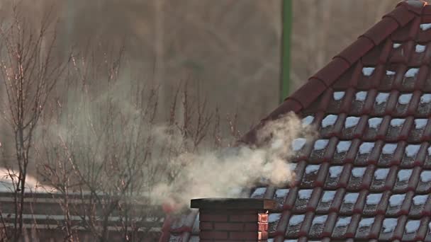Rauchender Schornstein auf dem Dach — Stockvideo