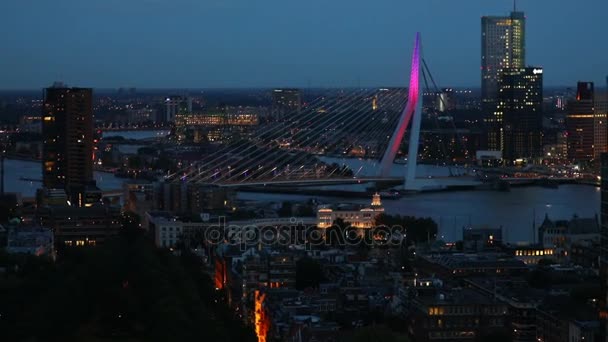 Πανοραμική Νυχτερινή άποψη του Ρότερνταμ — Αρχείο Βίντεο