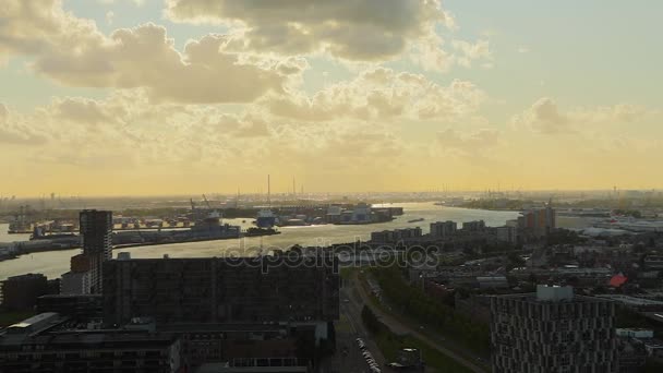 Rotterdam Atardecer Panorma — Vídeo de stock