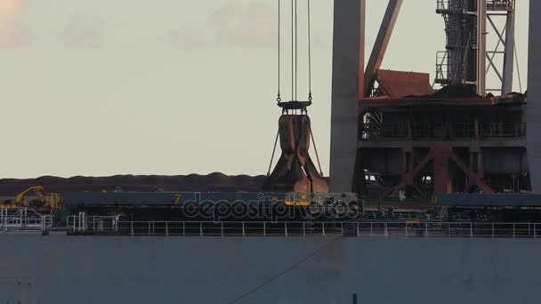 Unloading a huge coal ship — Stock Video
