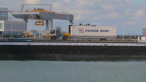 RWG container terminal Rotterdam, Faroe Ship — Stockvideo
