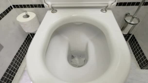 Flushing down the toilet — Stock Video