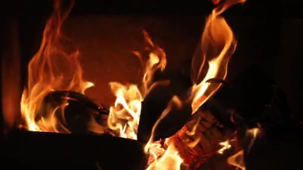Vlammen van een open haard — Stockvideo