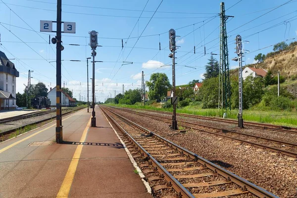 Railway station spår — Stockfoto